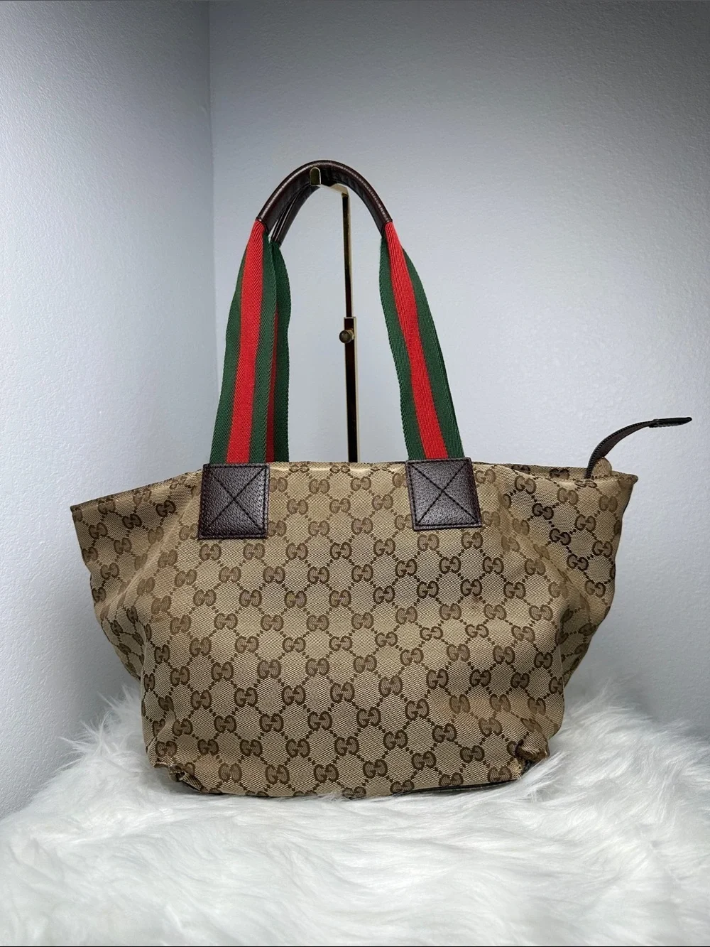 💯Authentic Gucci Cherryline GG Canvas Tote Bag Brown Beige🍀